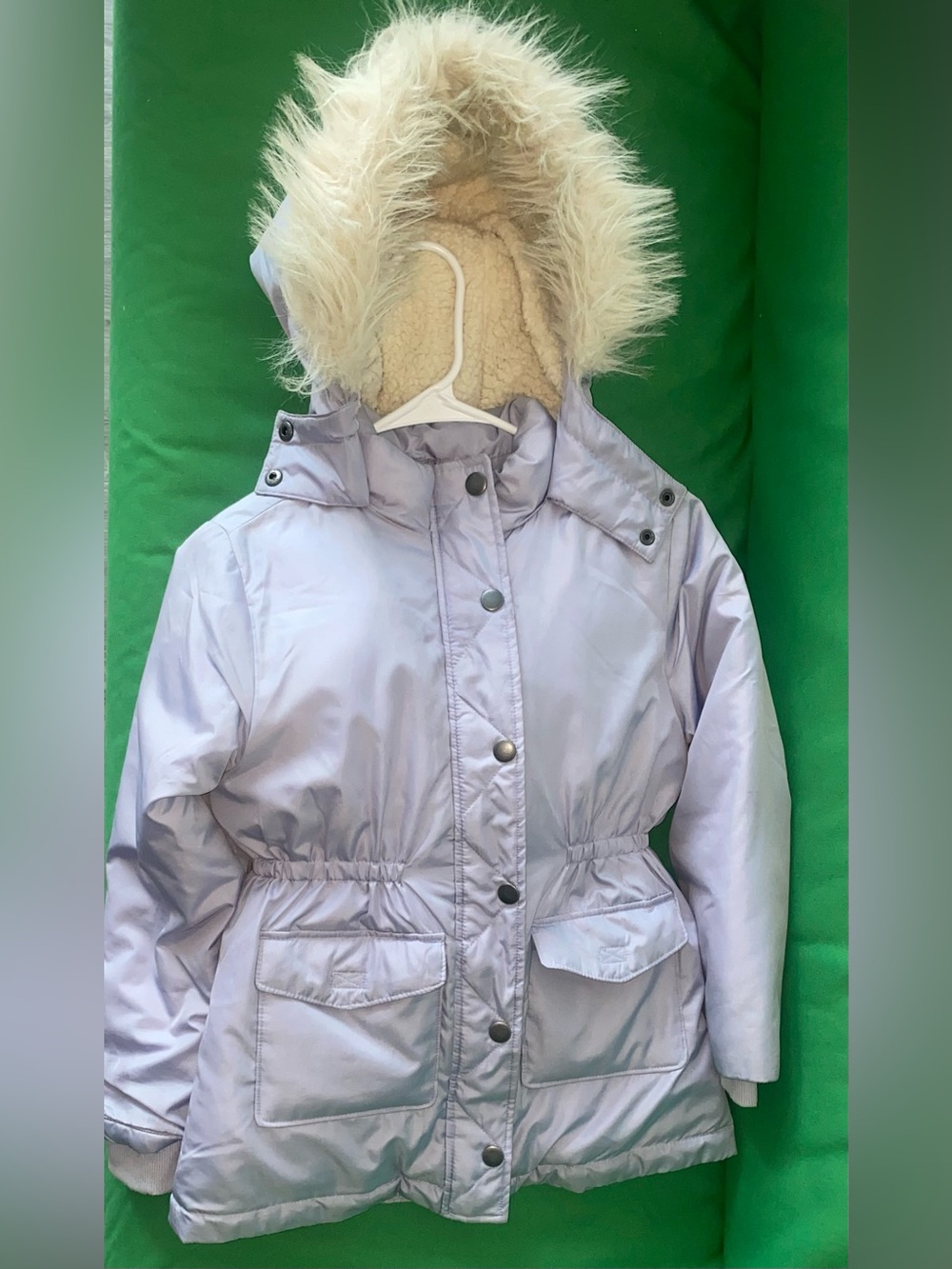 Old Navy Lavender Puff Coat with Faux Fur Hood